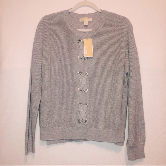 MICHAEL Michael Kors Sweaters - NWT Michael Kors Gray Lace Up Front Knit Sweater Size Medium